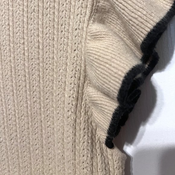 Ally Mae Tan & Black Trim Flutter Short Sleeve Sweater-Size Large-Women's-Casual - Picture 3 of 14